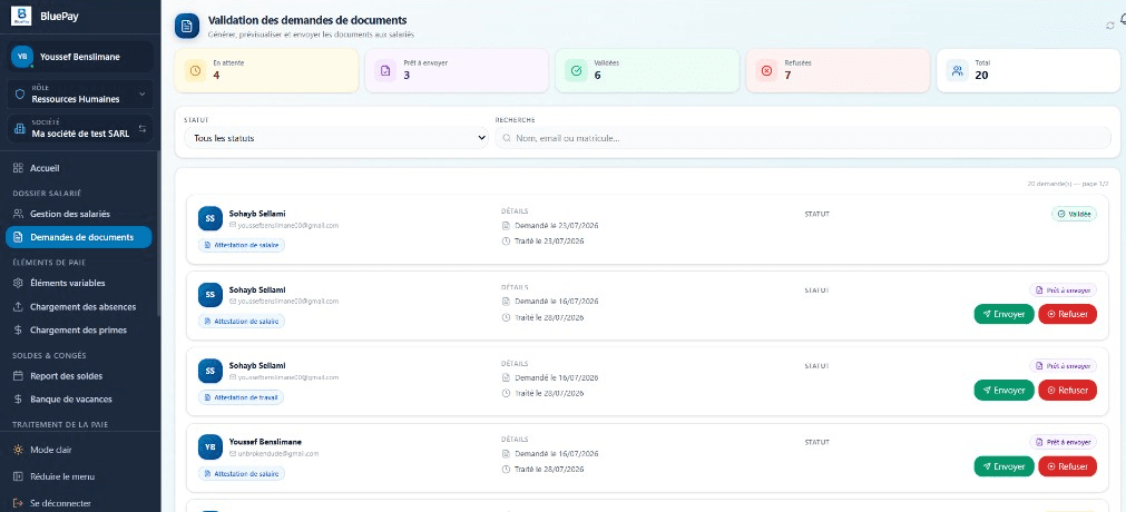 Validation des demandes de documents — BluePay